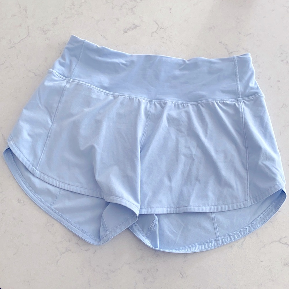 Lululemon speed up mid-rise lined shorts 4” blue linen.